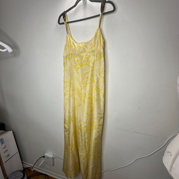 YA-YA 100% Silk Yellow Snake Print Round Neck Amber Beaded Straps Slip Maxi S - Picture 4 of 13
